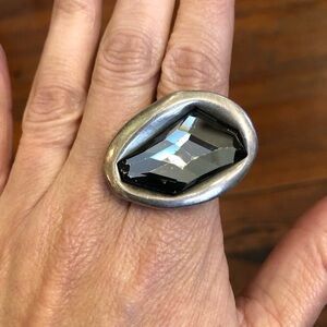 Uno de 50 Ring Silver Gray Swarovski Crystal Size 8 Nocturna
